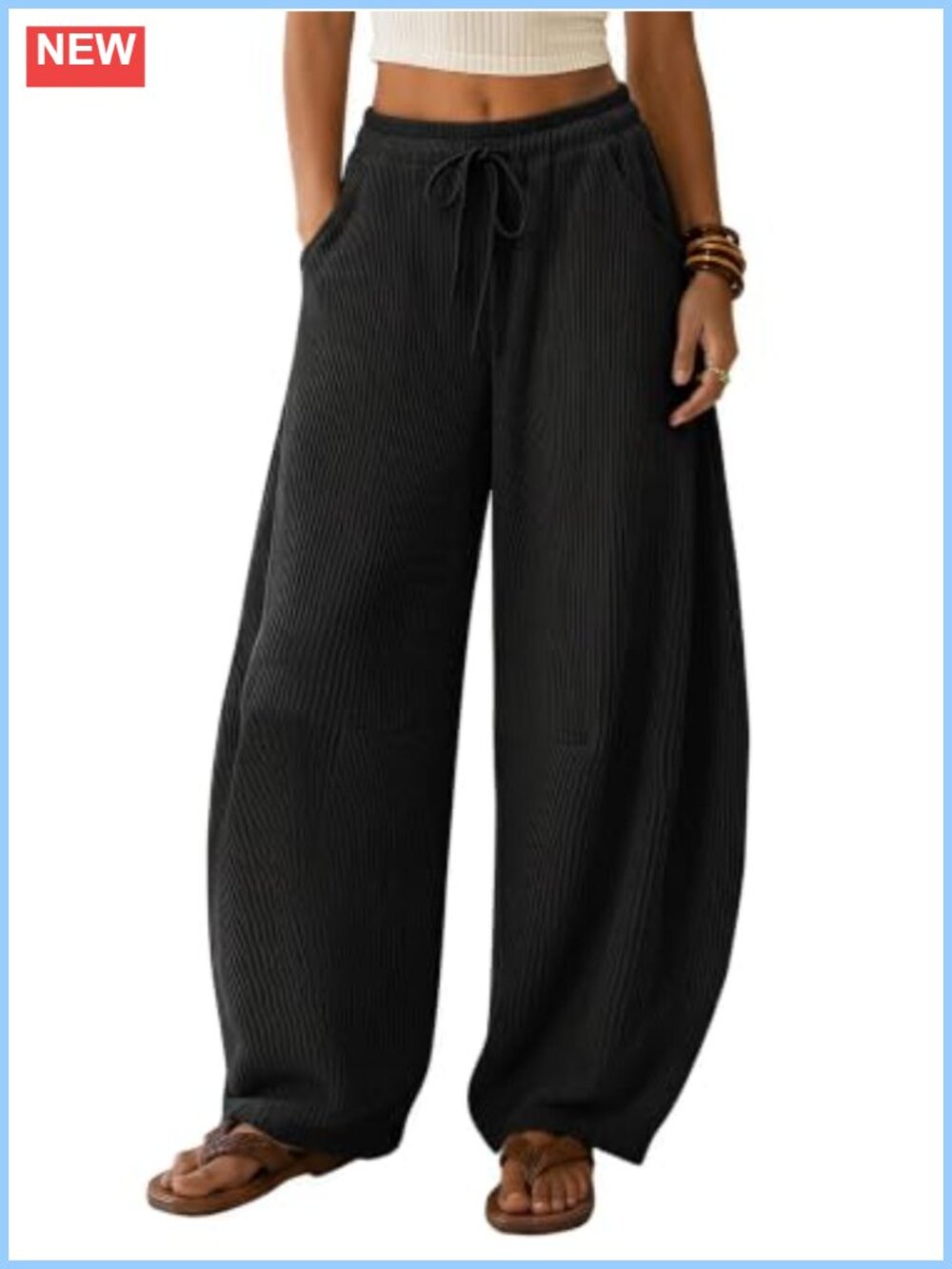 Waffle Knit Barrel Wide Leg Drawstring Sweatpants